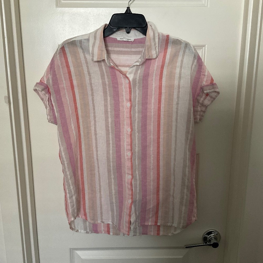 Beach Lunch Lounge Linen Blend Pastel Colored‎ Button Down Top - Size Small